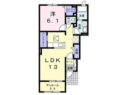 アヴニール・シュマンA(1LDK/1階)の間取り写真