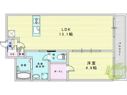 ウェルスクエア豊中本町(1LDK/2階)の間取り写真