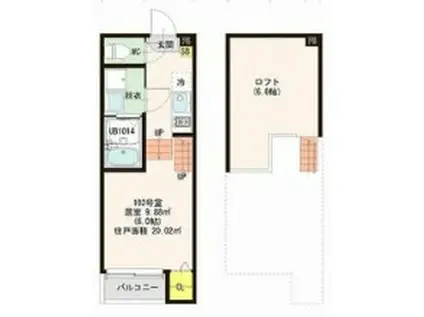 ハーモニーテラス東仙台XIV(1K/2階)の間取り写真