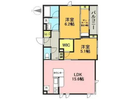 セレーナカサブランカ(2LDK/1階)の間取り写真