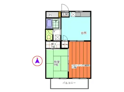 第1コートハイム国分(2DK/3階)の間取り写真