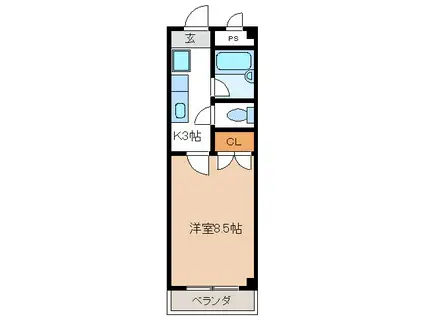 エントピア岐阜II(1K/3階)の間取り写真