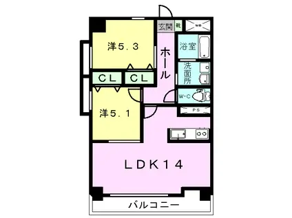 ブルーム(2LDK/2階)の間取り写真