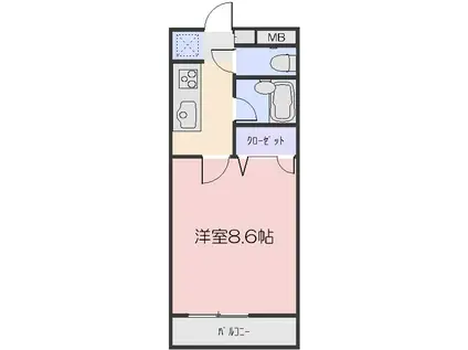 ハイツ八之坪(1K/2階)の間取り写真