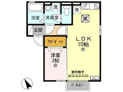 ハピラインふくい 越前花堂駅 徒歩8分 2階建 築16年(1LDK/1階)の間取り写真