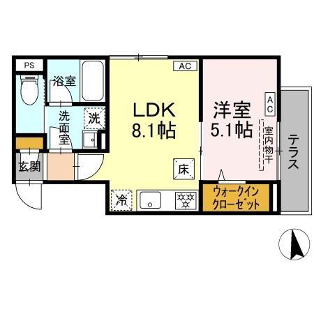 セレスティア北加平(1LDK/1階)の間取り写真