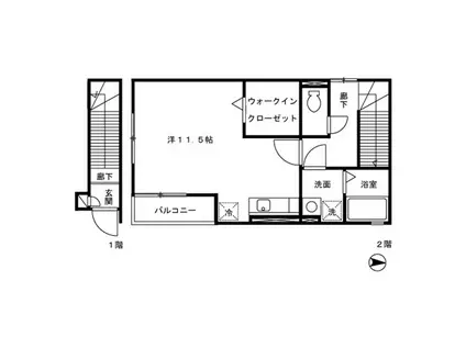 HOPE HILL ホープヒル(ワンルーム/2階)の間取り写真