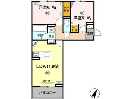 D-ROOM大小路プレミアム I(2LDK/2階)の間取り写真