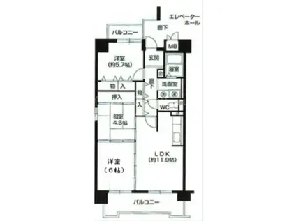 コーシャハイツ瓜破(3LDK/8階)の間取り写真