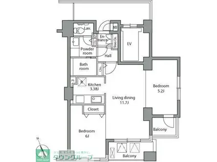 ジョアナ自由が丘(2LDK/9階)の間取り写真