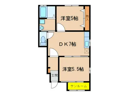 フローラ I号棟(2DK/1階)の間取り写真