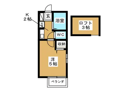グリンパーク(1K/2階)の間取り写真