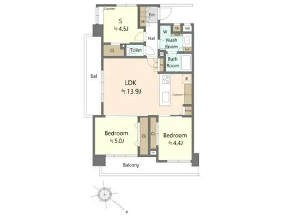 ダイアパレスグランデージ日本橋(2SLDK/10階)の間取り写真