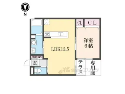 メゾン南草津(1LDK/1階)の間取り写真