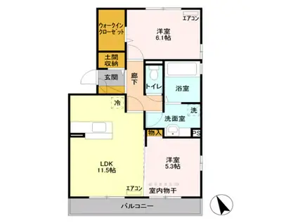 クレ・ブラン(2LDK/2階)の間取り写真