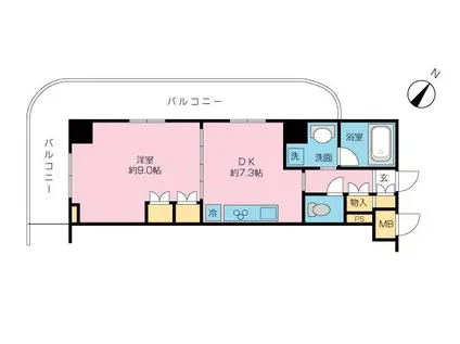 ル・ボナール平和台(1DK/5階)の間取り写真