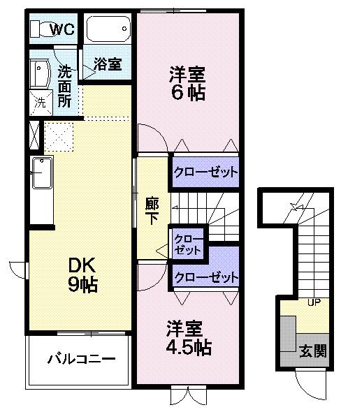 アスペンベールE(2DK/2階)の間取り写真