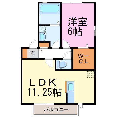 エスポワールルナC(1LDK/2階)の間取り写真