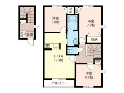 ヴィラーチェ東太田A(3LDK/2階)の間取り写真