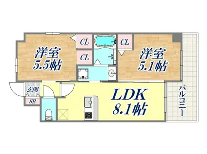 エステムプラザ神戸西Ⅳインフィニティ(2LDK/2階)の間取り写真