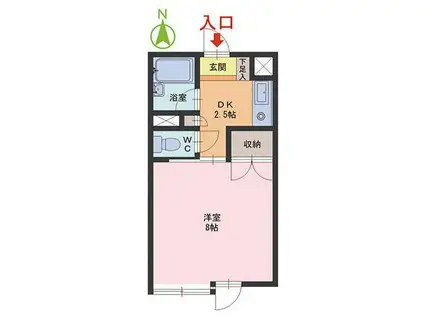 シルクパレス(1DK/2階)の間取り写真