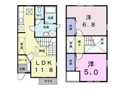 ル トワ ヴェールA(2LDK/1階)の間取り写真