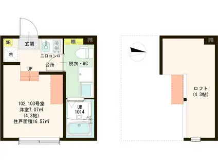 ハーモニーテラス青井X(ワンルーム/1階)の間取り写真