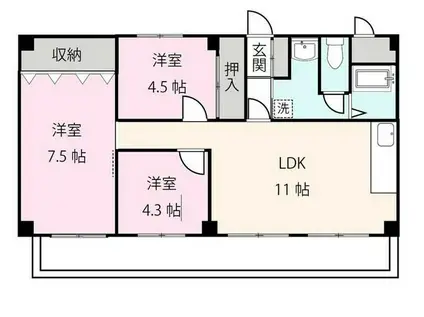 パインクレスト5番館(3LDK/3階)の間取り写真