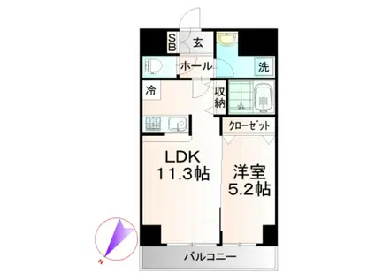 ドゥーエアルコバレーノ中央(1LDK/7階)の間取り写真