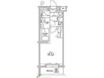 プレミアムキューブ三宿(1K/2階)の間取り写真