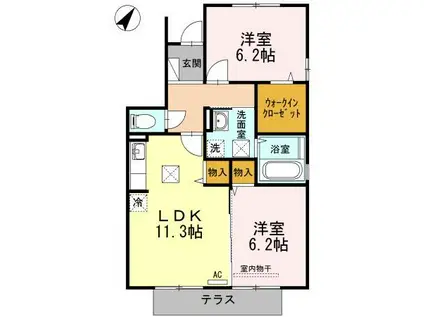 カーザ ナチュラーレ B棟(2LDK/2階)の間取り写真