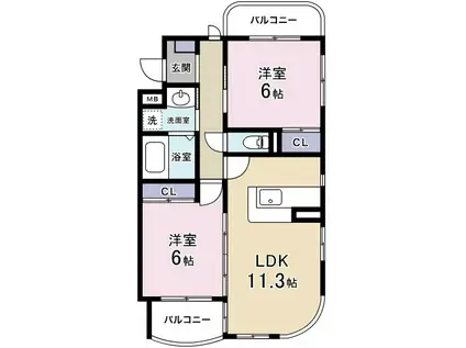 桜台マンション(2LDK/1階)の間取り写真