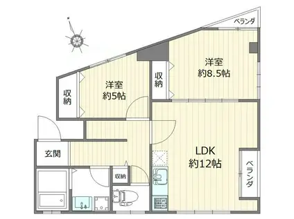 PLACE山王(2LDK/3階)の間取り写真