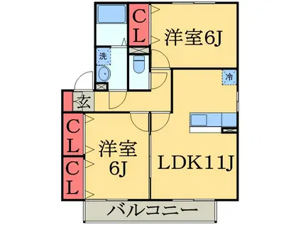 グランデールⅡ(2LDK/2階)の間取り写真
