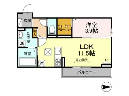 ＪＲ信越本線 黒井駅(新潟) 徒歩2分 3階建 築4年(1LDK/1階)の間取り写真