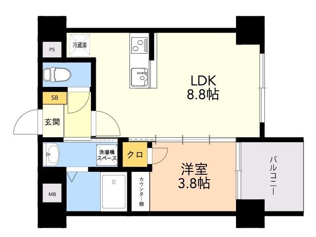 ラフィーネ井尻Ⅱ A棟(1LDK/5階)の間取り写真