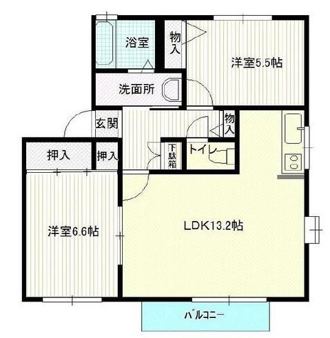 ウィンブリッジ町東(2LDK/2階)の間取り写真