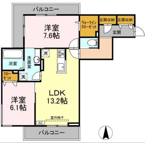 グランヴェルデ(2LDK/2階)の間取り写真