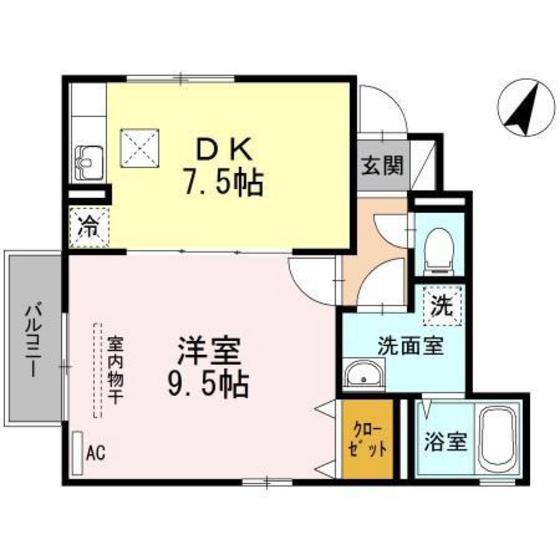 ローズコート堀越(1DK/1階)の間取り写真