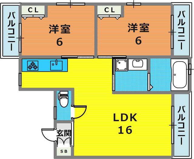 呉ビル(2LDK/2階)の間取り写真