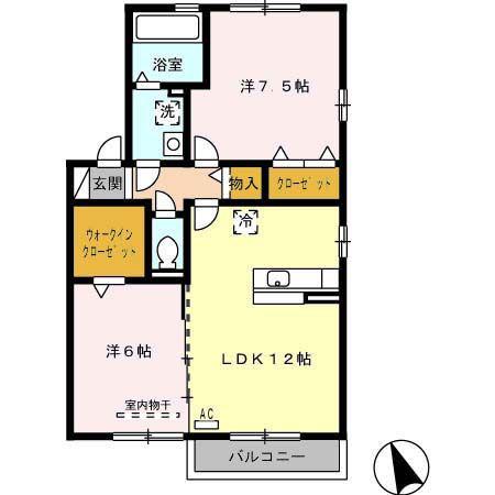 グランモアIIB(2LDK/2階)の間取り写真
