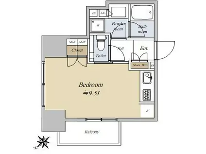 シティハウス中目黒ステーションコート(ワンルーム/14階)の間取り写真