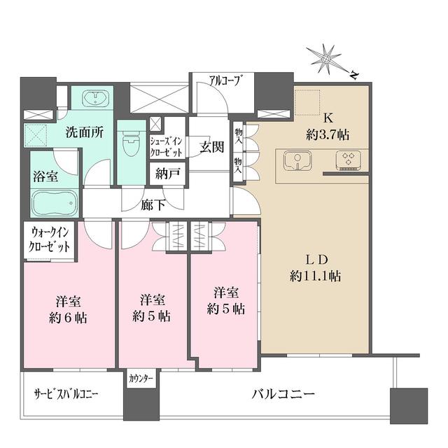シエリアタワー中之島(3LDK/22階)の間取り写真