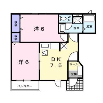 ミレニアムハイツS(2DK/1階)の間取り写真