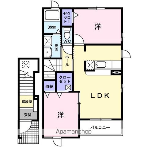 ソレイユメゾンB棟(2LDK/2階)の間取り写真
