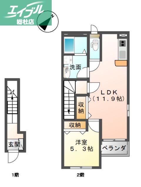 ペスカ・マーレ(1LDK/2階)の間取り写真