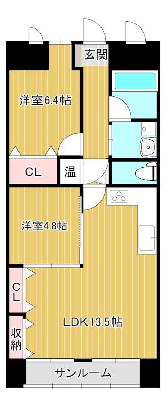 フェリシア東中通(2LDK/2階)の間取り写真