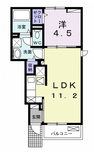 リナセント I(1LDK/1階)の間取り写真