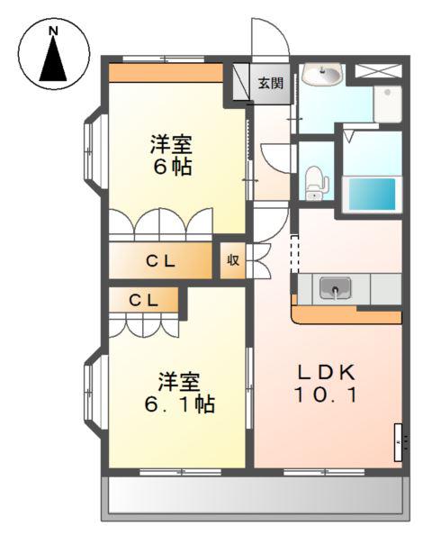 さくらパレス(2LDK/2階)の間取り写真