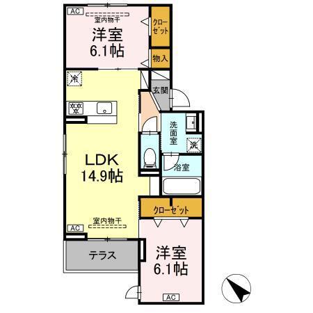 DCREST有明町(2LDK/1階)の間取り写真